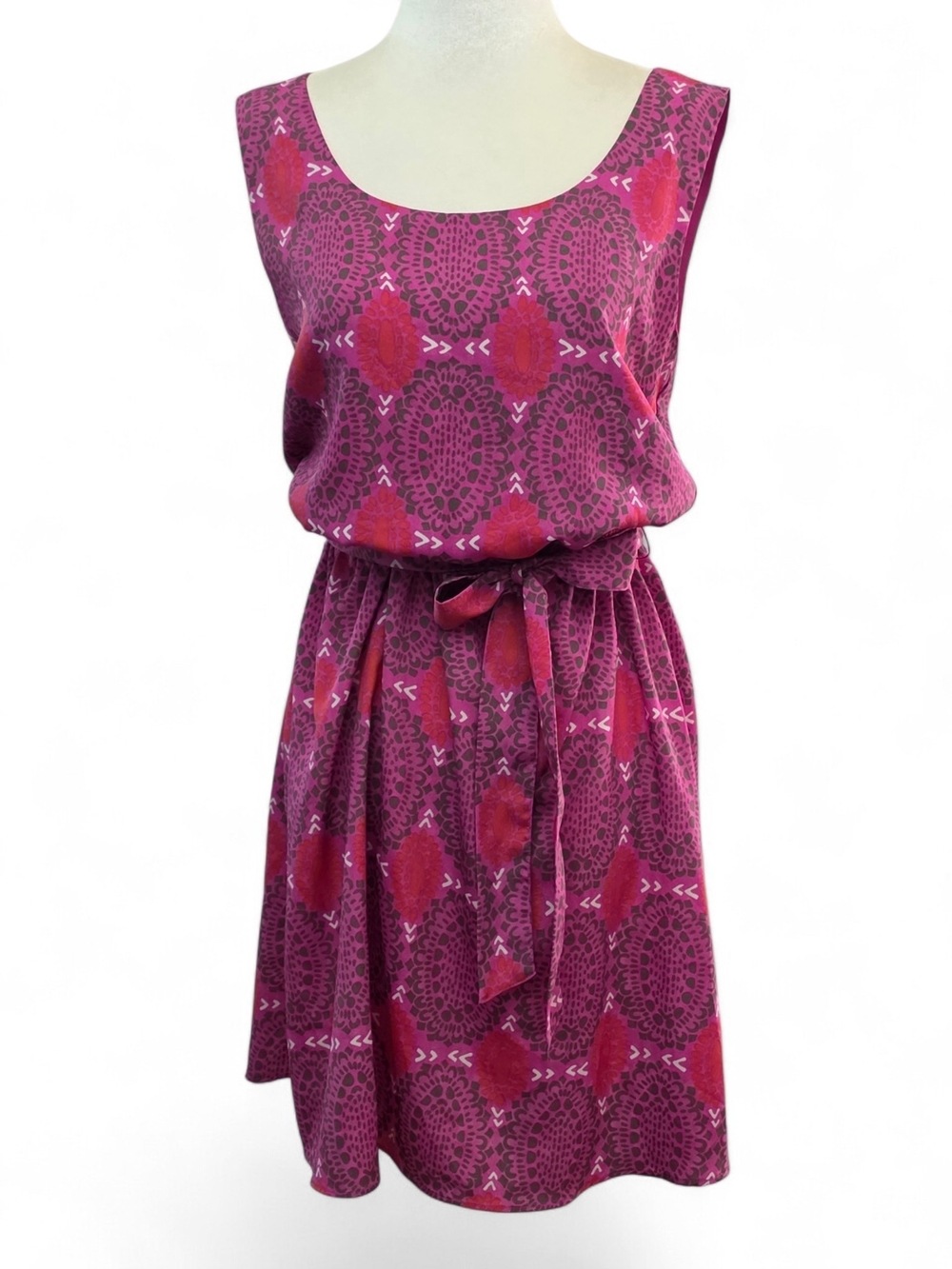 GAP Pink Fuchsia Patterned Sleeveless Tie-Waist Mini Dress
